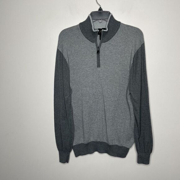 JOS A BANK Sweater Mens Large L Cotton-Cashmere Pullover 1/4-Zip Knit Gray - Picture 1 of 6